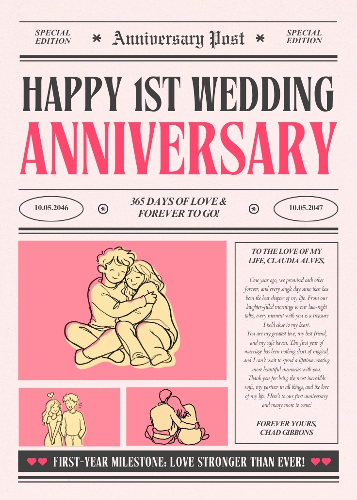 1st Wedding Anniversary Newspaper Template